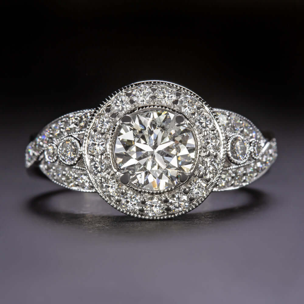 1.64c NATURAL DIAMOND ENGAGEMENT RING VG CUT 18K WHITE GOLD 8GM ROUND HALO 1.5CT