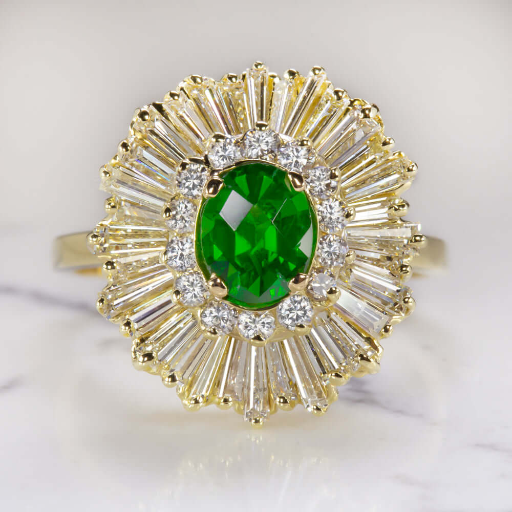 2.85ct DIAMOND TSAVORITE VINTAGE BALLERINA RING YELLOW GOLD STATEMENT COCKTAIL