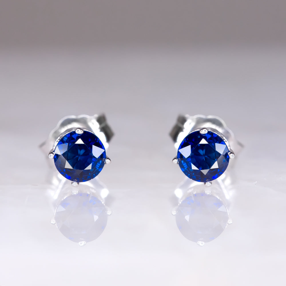 NATURAL SAPPHIRE VINTAGE STYLE STUD EARRINGS 14K WHITE GOLD FILIGREE BLUE ROUND Ivy & Rose