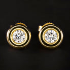 IDEAL CUT DIAMOND SCOTT KAY STUD EARRINGS 18k YELLOW GOLD 1/2 CARAT ROUND BEZEL