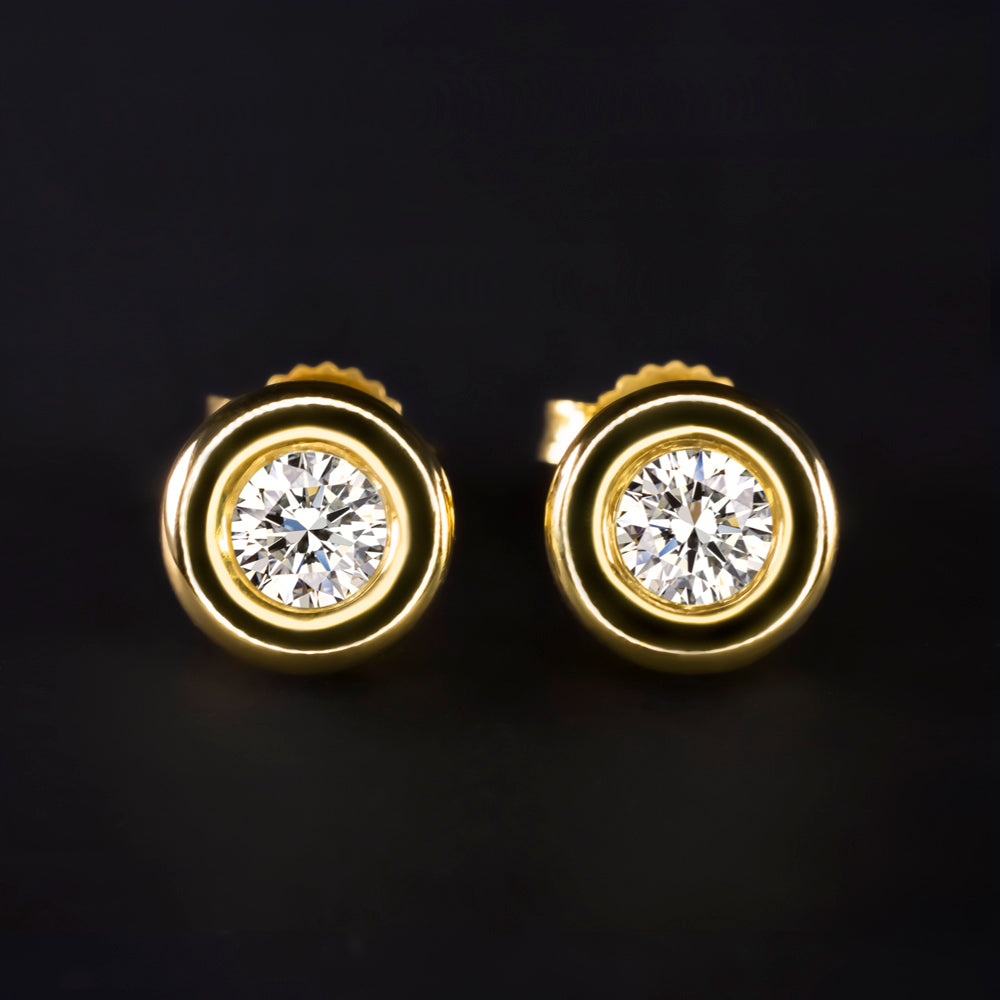 IDEAL CUT DIAMOND SCOTT KAY STUD EARRINGS 18k YELLOW GOLD 1/3 CARAT ROUND BEZEL Ivy & Rose