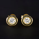 IDEAL CUT DIAMOND SCOTT KAY STUD EARRINGS 18k YELLOW GOLD 1/3 CARAT ROUND BEZEL Ivy & Rose