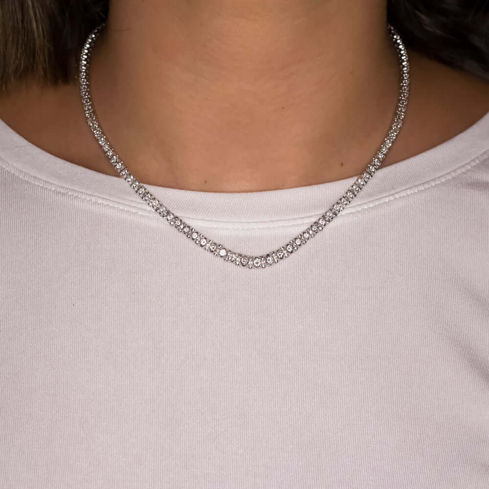 3 CARAT NATURAL DIAMOND RIVIERA NECKLACE 27 GRAM WHITE GOLD ROUND CUT TENNIS 3ct