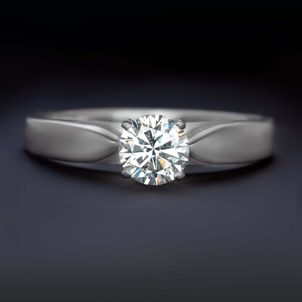 EX CUT 0.57ct DIAMOND ENGAGEMENT RING SATIN FINISH WHITE GOLD SOLITAIRE ROUND