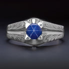 STAR SAPPHIRE 7.6G 18K WHITE GOLD RING MID CENTURY VINTAGE ENGRAVED MENS LADIES