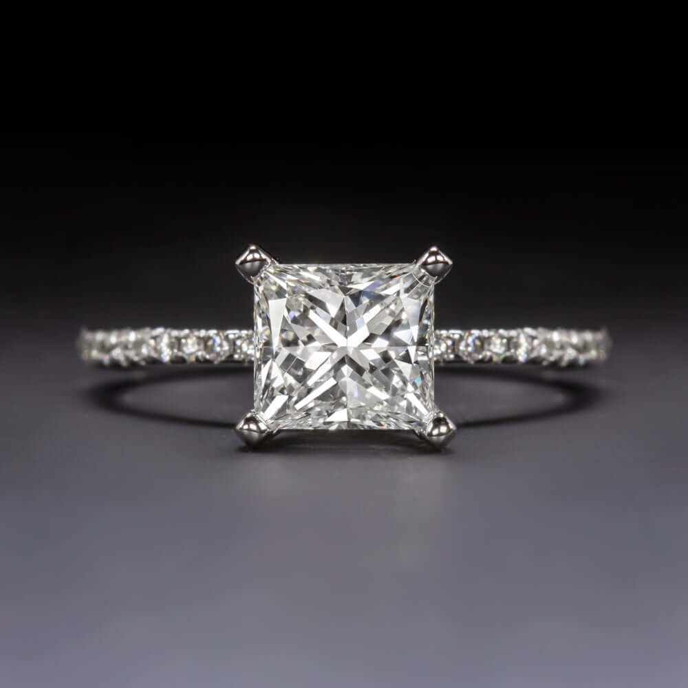 1 CARAT CERTIFIED G SI1 PRINCESS CUT DIAMOND ENGAGMENT RING PAVE BAND RADIANT