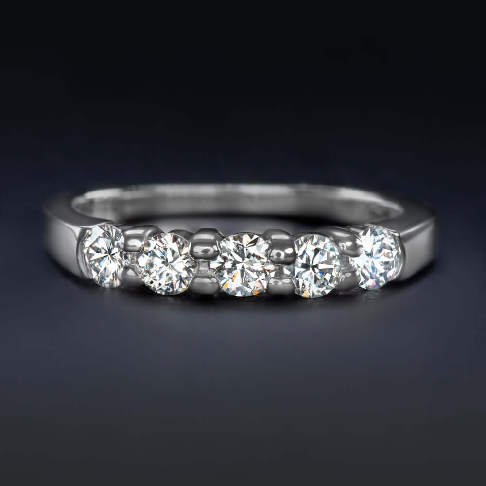 EXCELLENT CUT NATURAL DIAMOND WEDDING RING 0.45ct BAND ROUND 5 STONE WHITE GOLD Ivy & Rose