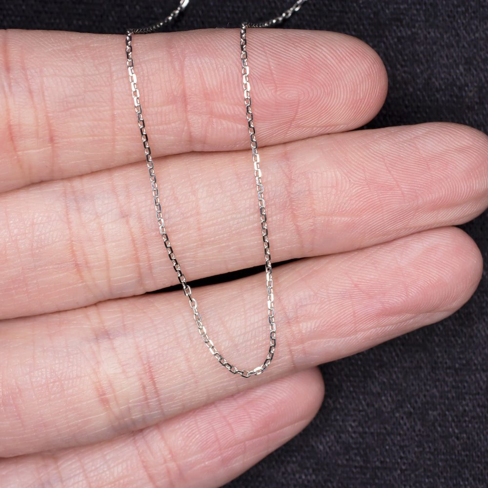 SOLID 14K WHITE GOLD 16 INCH CHAIN 0.6mm FLAT CABLE THIN CLASSIC LADIES NECKLACE