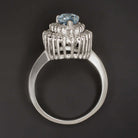 BLUE TOPAZ F-G VS DIAMOND VINTAGE COCKTAIL RING PEAR SHAPE TEARDROP DOUBLE HALO