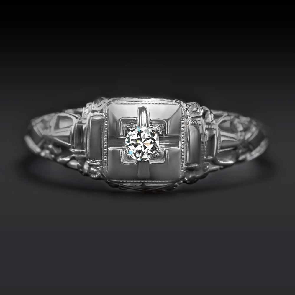 TRUE ART DECO DIAMOND RING F VS1 OLD EUROPEAN CUT 18K PROMISE ENGAGEMENT VINTAGE