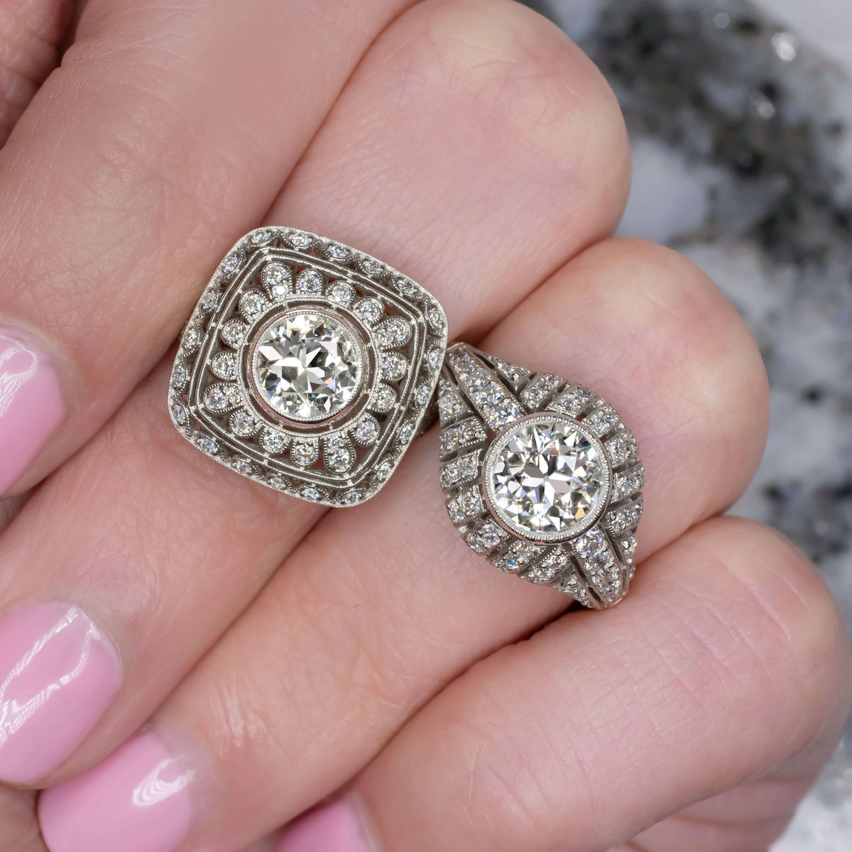 1.4c OLD EUROPEAN CUT DIAMOND RING PLATINUM ART DECO VINTAGE COCKTAIL ENGAGEMENT Ivy & Rose