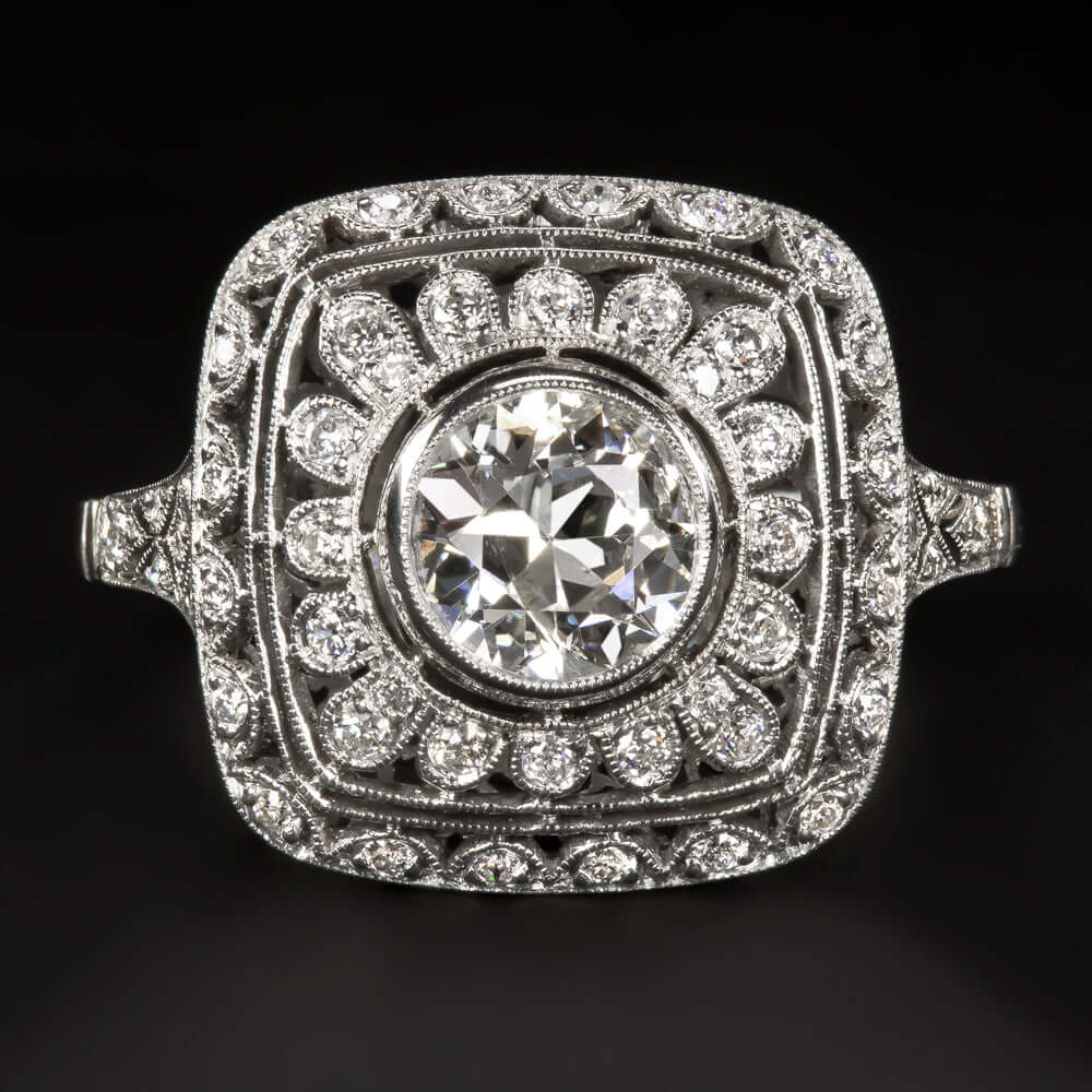 European Rings Type 1.4c OLD EUROPEAN CUT DIAMOND RING PLATINUM ART DECO VINTAGE COCKTAIL ...