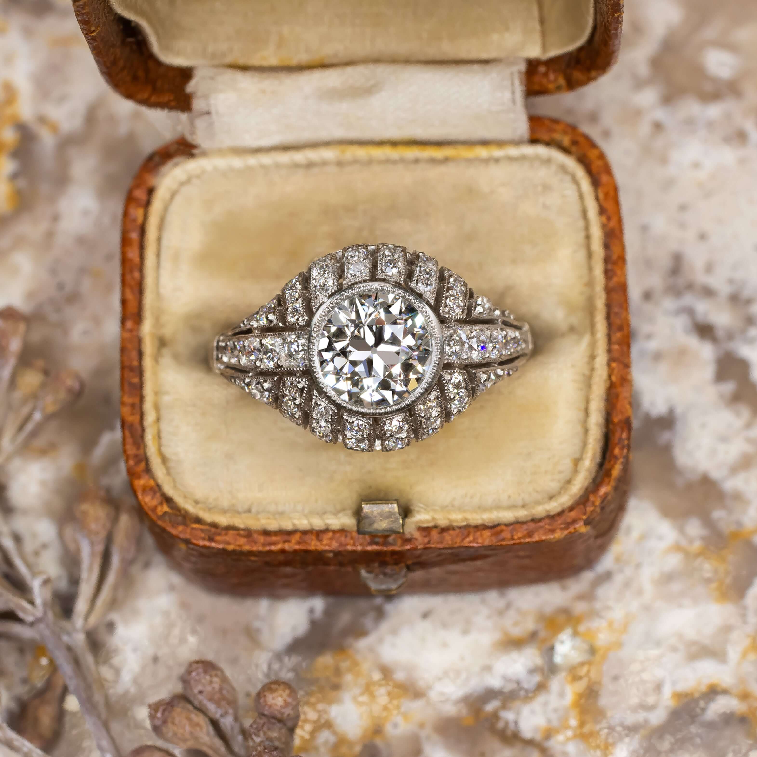 1.65ct CERT G VS DIAMOND ENGAGEMENT RING OLD EURO CUT PLATINUM VINTAGE STYLE