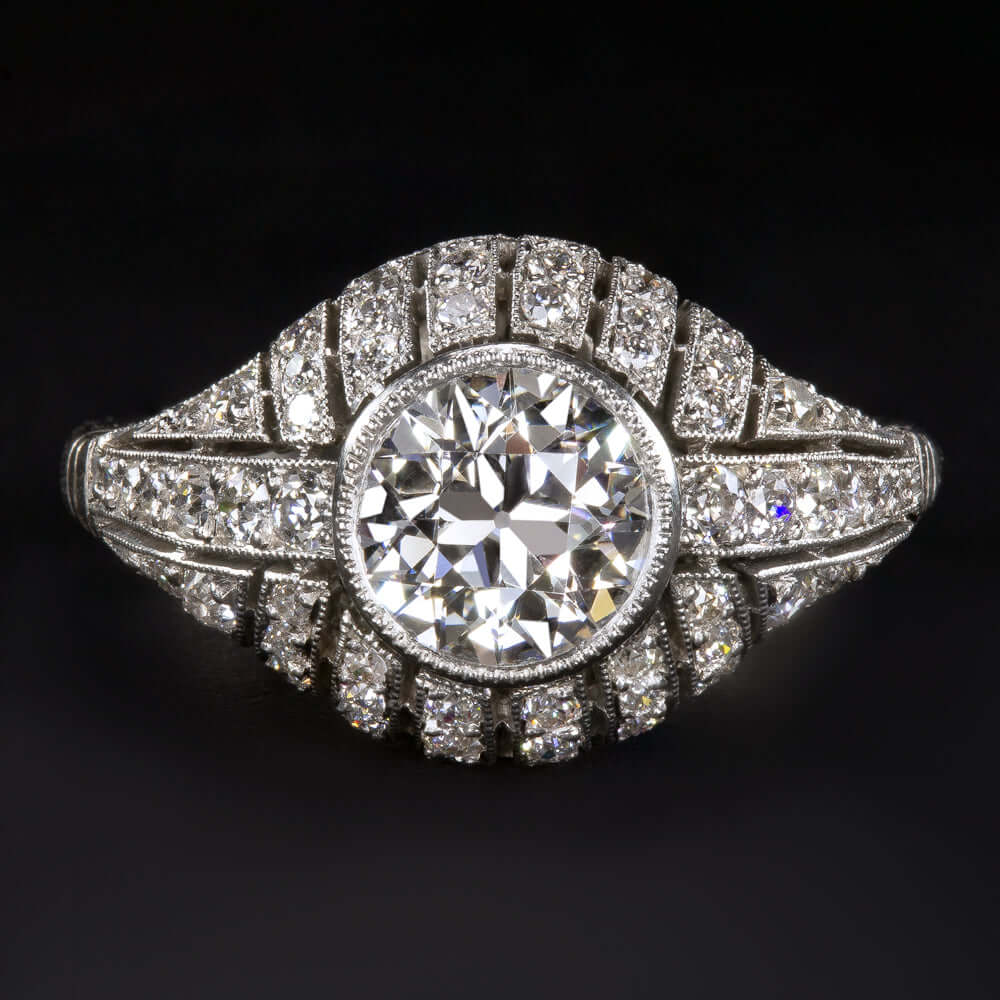 1.65ct CERT G VS DIAMOND ENGAGEMENT RING OLD EURO CUT PLATINUM VINTAGE STYLE