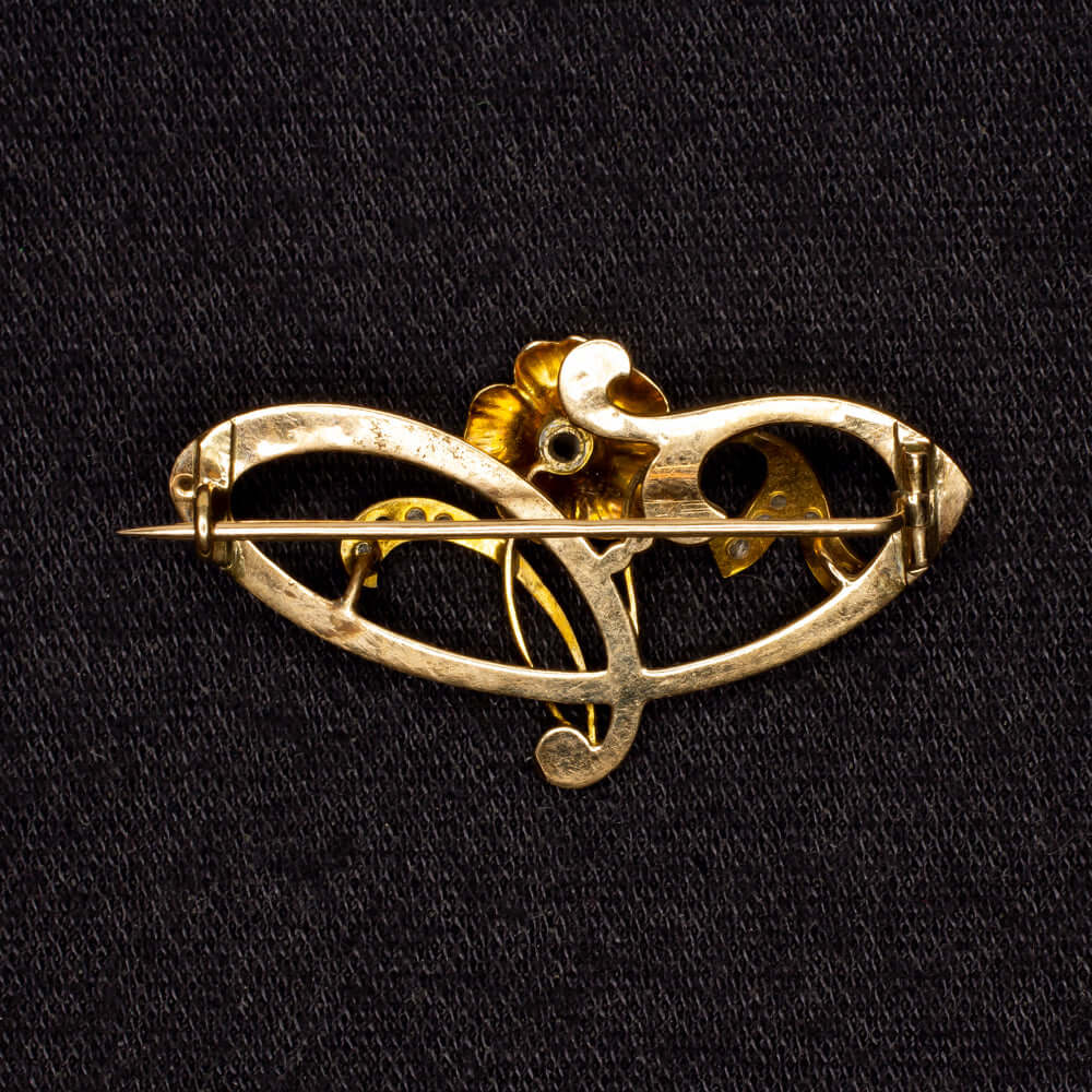 ANTIQUE ART NOUVEAU DIAMOND 14K GOLD PIN PENDANT ESTATE NECKLACE BROOCH FLOWER