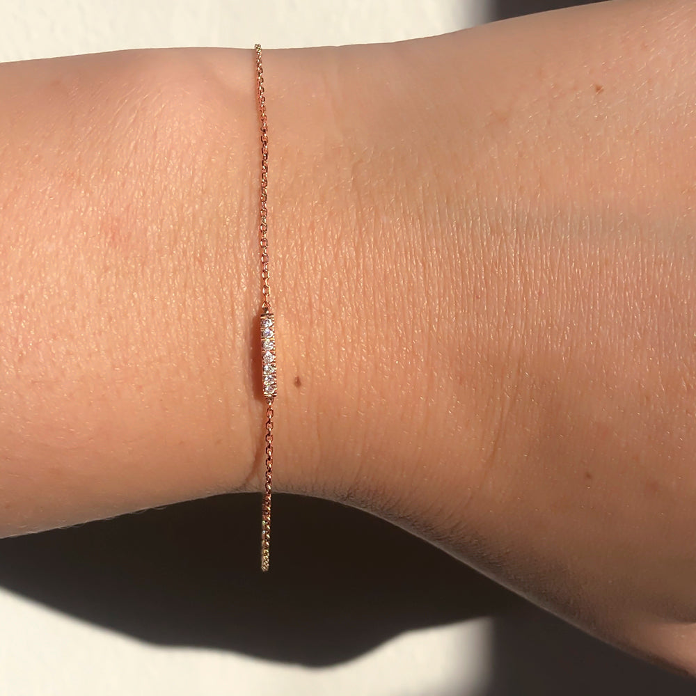 NATURAL DIAMOND BRACELET CURVED BAR MINIMALIST ROSE GOLD CHAIN PAVE JEWELRY GIFT