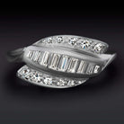 F-G VS DIAMOND VINTAGE COCKTAIL RING ESTATE NATURAL BAGUETTE BYPASS WHITE GOLD