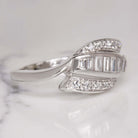 F-G VS DIAMOND VINTAGE COCKTAIL RING ESTATE NATURAL BAGUETTE BYPASS WHITE GOLD