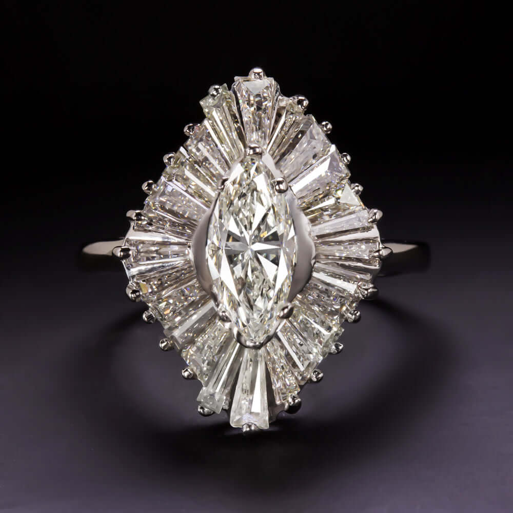 4 CARAT H-J VVS-VS DIAMOND BALLERINA RING PLATINUM MARQUISE CUT COCKTAIL BIG 4ct