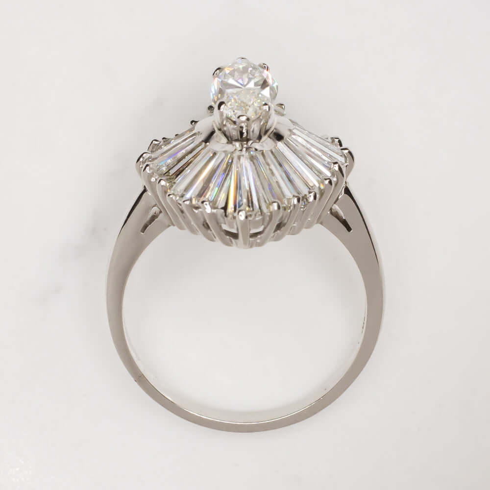 4 CARAT H-J VVS-VS DIAMOND BALLERINA RING PLATINUM MARQUISE CUT COCKTAIL BIG 4ct