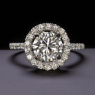 2.80ct F-G EX CUT NATURAL DIAMOND ENGAGEMENT RING 18K WHITE GOLD HALO ROUND 2ct