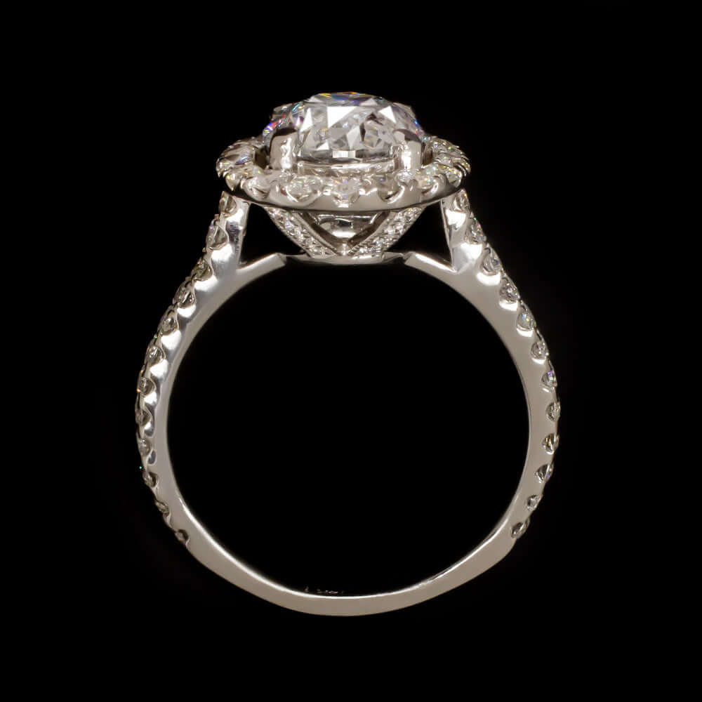 2.80ct F-G EX CUT NATURAL DIAMOND ENGAGEMENT RING 18K WHITE GOLD HALO ROUND 2ct