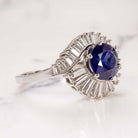 3.65c ROYAL BLUE SAPPHIRE G-H VS DIAMOND COCKTAIL RING PLATINUM ROUND CUT ESTATE