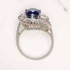 3.65c ROYAL BLUE SAPPHIRE G-H VS DIAMOND COCKTAIL RING PLATINUM ROUND CUT ESTATE