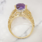 VINTAGE AMETHYST NATURAL DIAMOND COCKTAIL RING YELLOW GOLD PURPLE FLOWER ESTATE