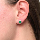 EMERALD DIAMOND STUD EARRINGS WHITE GOLD TEAERDROP PEAR HALO JEWELRY