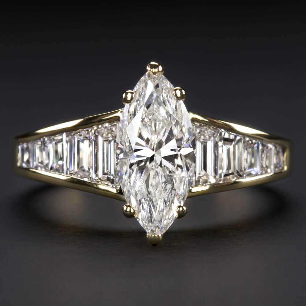 2.70ct CERTIFIED G SI2 MARQUISE CUT DIAMOND ENGAGEMENT RING 18k YELLOW GOLD 1.75
