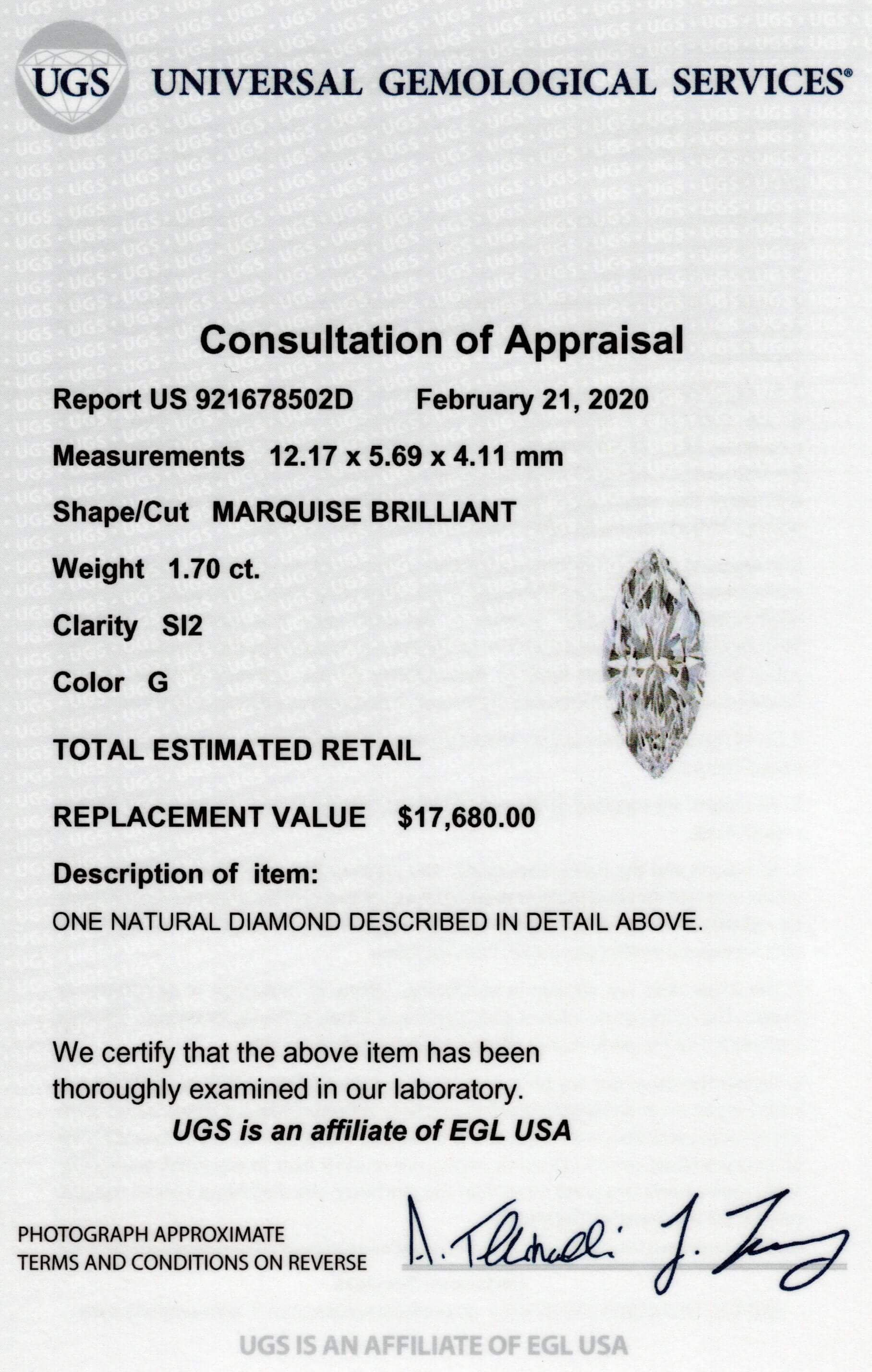 2.70ct CERTIFIED G SI2 MARQUISE CUT DIAMOND ENGAGEMENT RING 18k YELLOW GOLD 1.75