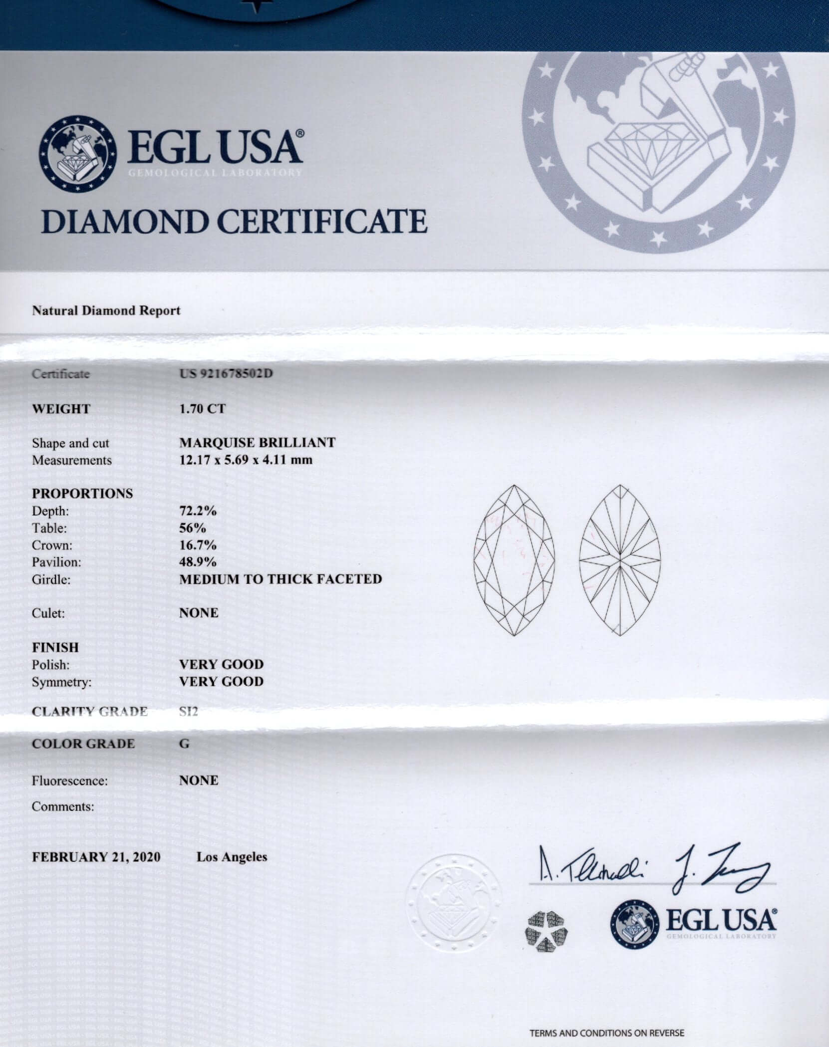 2.70ct CERTIFIED G SI2 MARQUISE CUT DIAMOND ENGAGEMENT RING 18k YELLOW GOLD 1.75