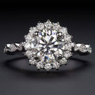 2 CARAT MOISSANITE NATURAL DIAMOND ENGAGEMENT RING WHITE GOLD HALO ROUND CUT 2ct