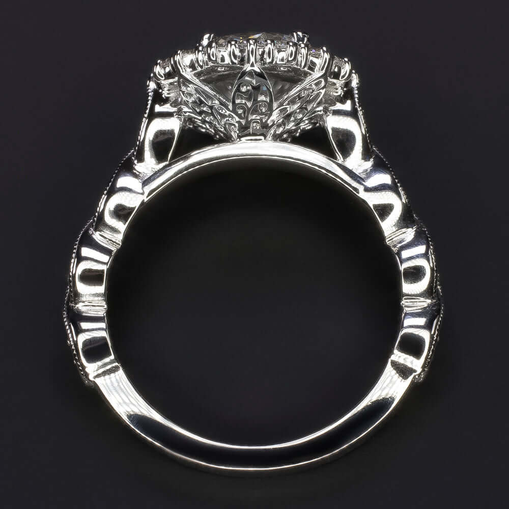 2 CARAT MOISSANITE NATURAL DIAMOND ENGAGEMENT RING WHITE GOLD HALO ROUND CUT 2ct