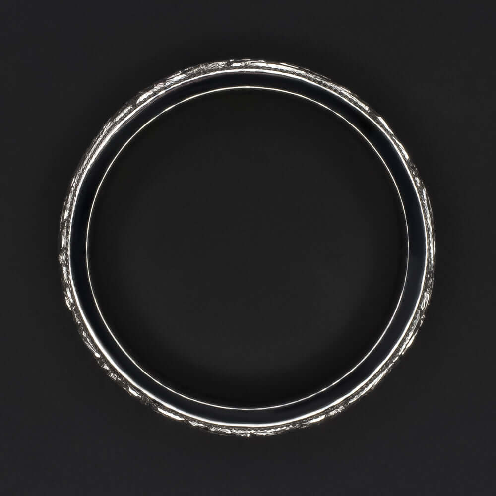 14k WHITE GOLD HAND ENGRAVED VINTAGE STYLE WEDDING BAND RING FLORAL CLASSIC