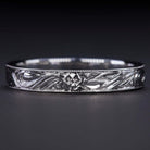 3.5mm ENGRAVED VINTAGE STYLE WEDDING BAND 14k WHITE GOLD RING FLORAL BLOSSOM Ivy & Rose