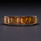 NATURAL ORANGE SAPPHIRE STACKING RING YELLOW GOLD WEDDING BAND BAGUETTE CUT