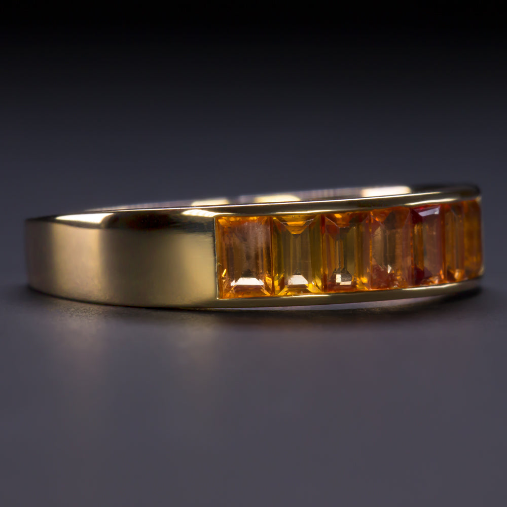 NATURAL ORANGE SAPPHIRE STACKING RING YELLOW GOLD WEDDING BAND BAGUETTE CUT