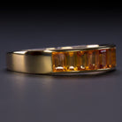 NATURAL ORANGE SAPPHIRE STACKING RING YELLOW GOLD WEDDING BAND BAGUETTE CUT