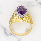 VINTAGE ITALIAN 18K GOLD AMETHYST DIAMOND RING BIG COCKTAIL DESIGNER STATEMENT