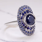 3.25ct SAPPHIRE COCKTAIL RING ROUND GRADIENT WHITE GOLD DOME STATEMENT BIG OMBRE
