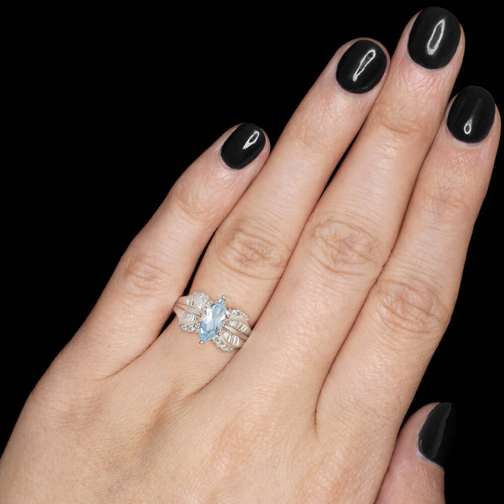 Three Stone Aquamarine Blue Radiant Cut Engagement Ring from Black Diamonds  New York