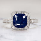 2.95ctw SAPPHIRE DIAMOND COCKTAIL RING HALO CUSHION CUT WHITE GOLD ENGAGEMENT