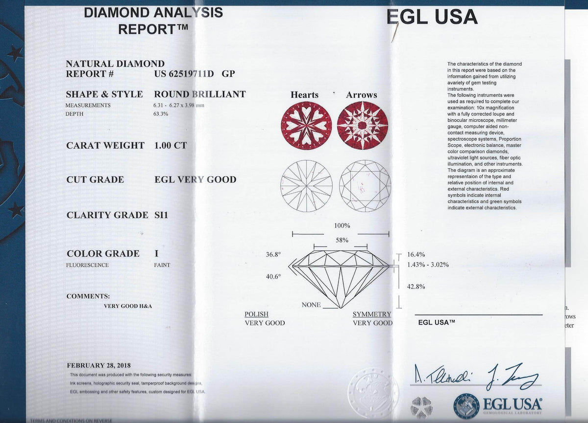 1 CARAT CERTIFIED VERY GOOD CUT DIAMOND I SI1 ROUND BRILLIANT CUT NATURAL LOOSE