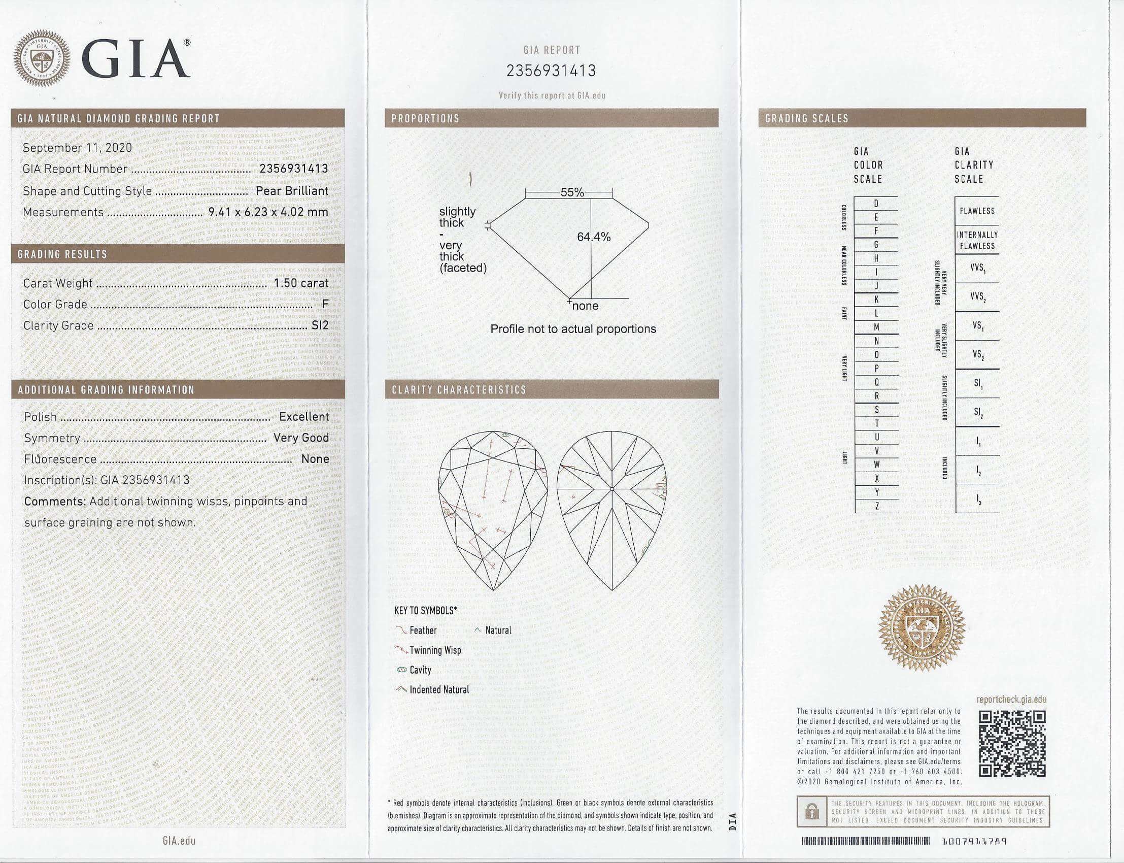 GIA CERTIFIED F SI2 PEAR CUT DIAMOND CLEAN NATURAL LOOSE