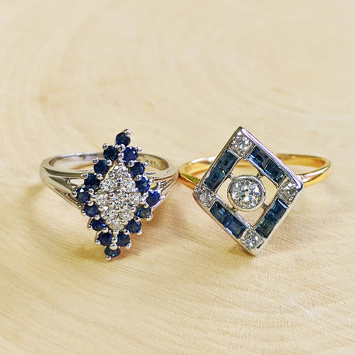SAPPHIRE DIAMOND CLUSTER COCKTAIL RING 14K WHITE GOLD NATURAL ESTATE RIGHT HAND