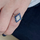 SAPPHIRE DIAMOND CLUSTER COCKTAIL RING 14K WHITE GOLD NATURAL ESTATE RIGHT HAND