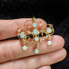 VINTAGE OPAL PIN PENDANT 14K YELLOW GOLD ART NOUVEAU NATURAL ANTIQUE NECKLACE