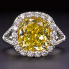 5 CARAT GIA CERTIFIED FANCY YELLOW VVS1 DIAMOND ENGAGEMENT RING PLATINUM HALO